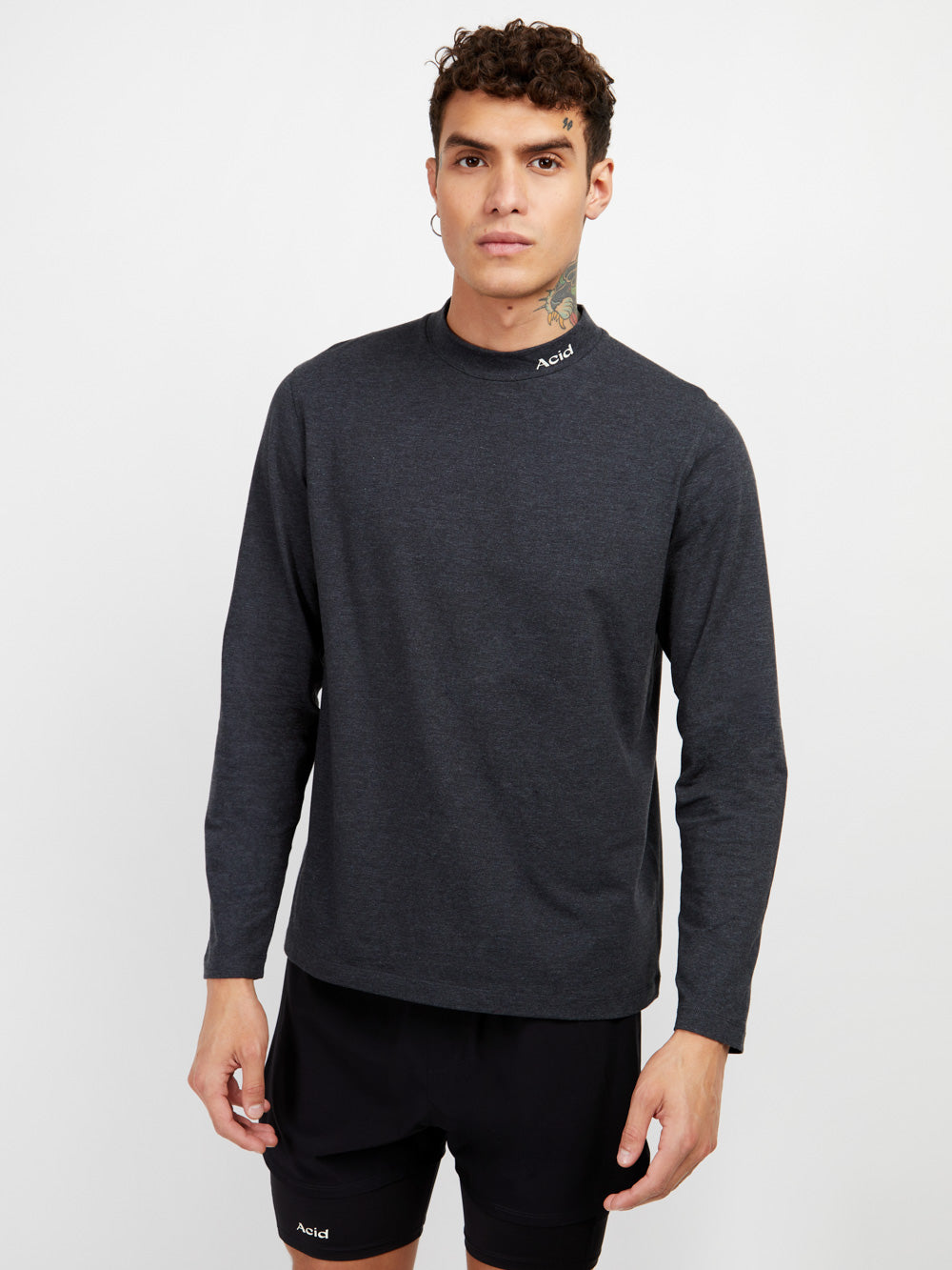 Acid Running Vintage Black Mock Neck Long Sleeve - Sustainable