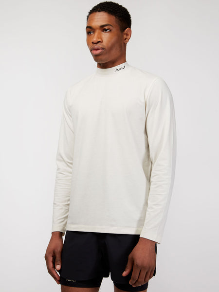 Acid Running Mock Neck Long Sleeve in Bone - Sustainable Materials